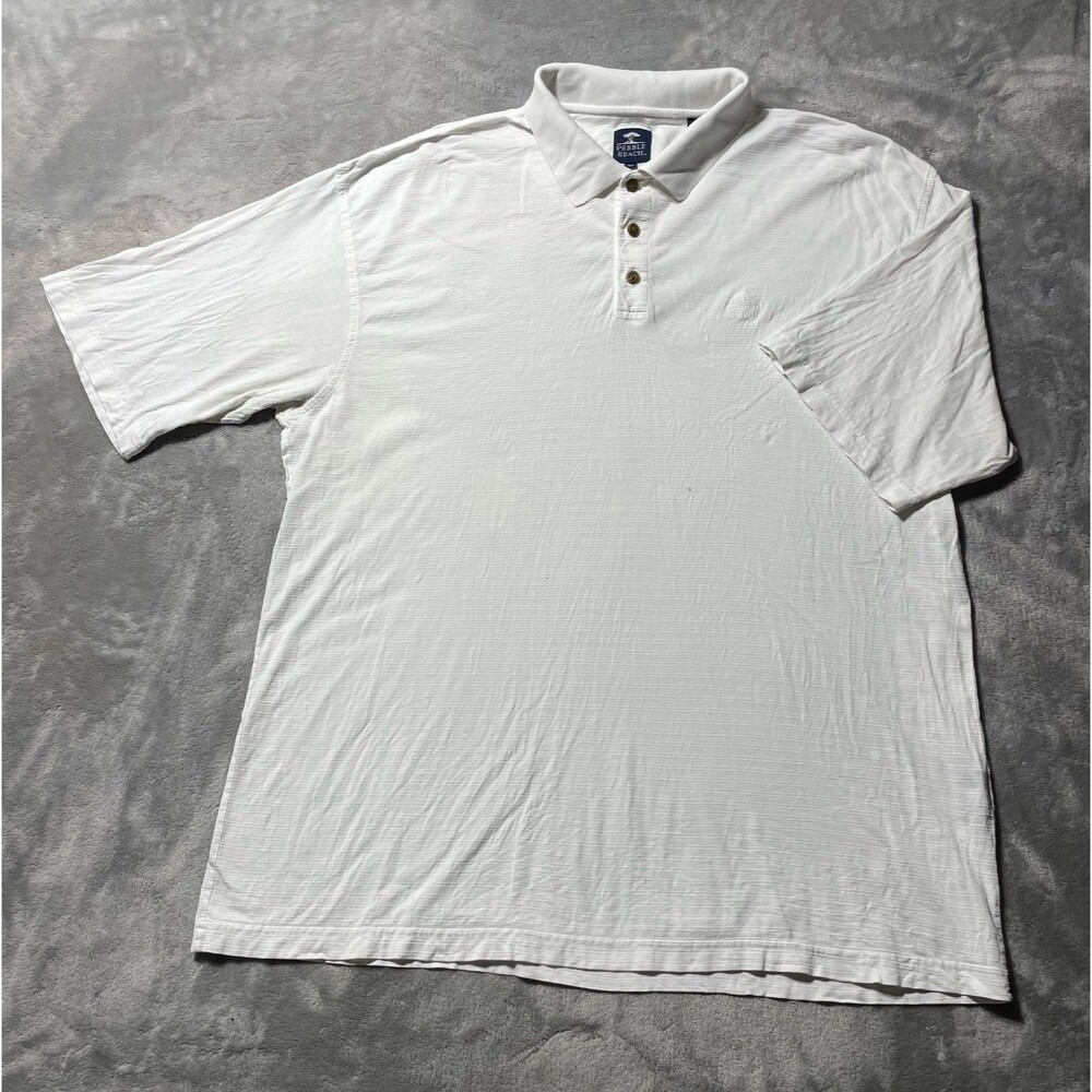 Pebble Beach 100% Cotton Polo Shirt Men’s XL White Collared Buttons